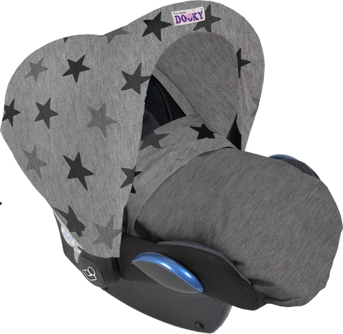 Dooky Hoody Cover for Baby Car Seat/ Pram/ Stroller/ Pushchair, Universal Fit, Protects from Sun, Wind and Light Rain, UPF 50+ UV Protection, Easy to Install and Wash, Grey Stars — view 3