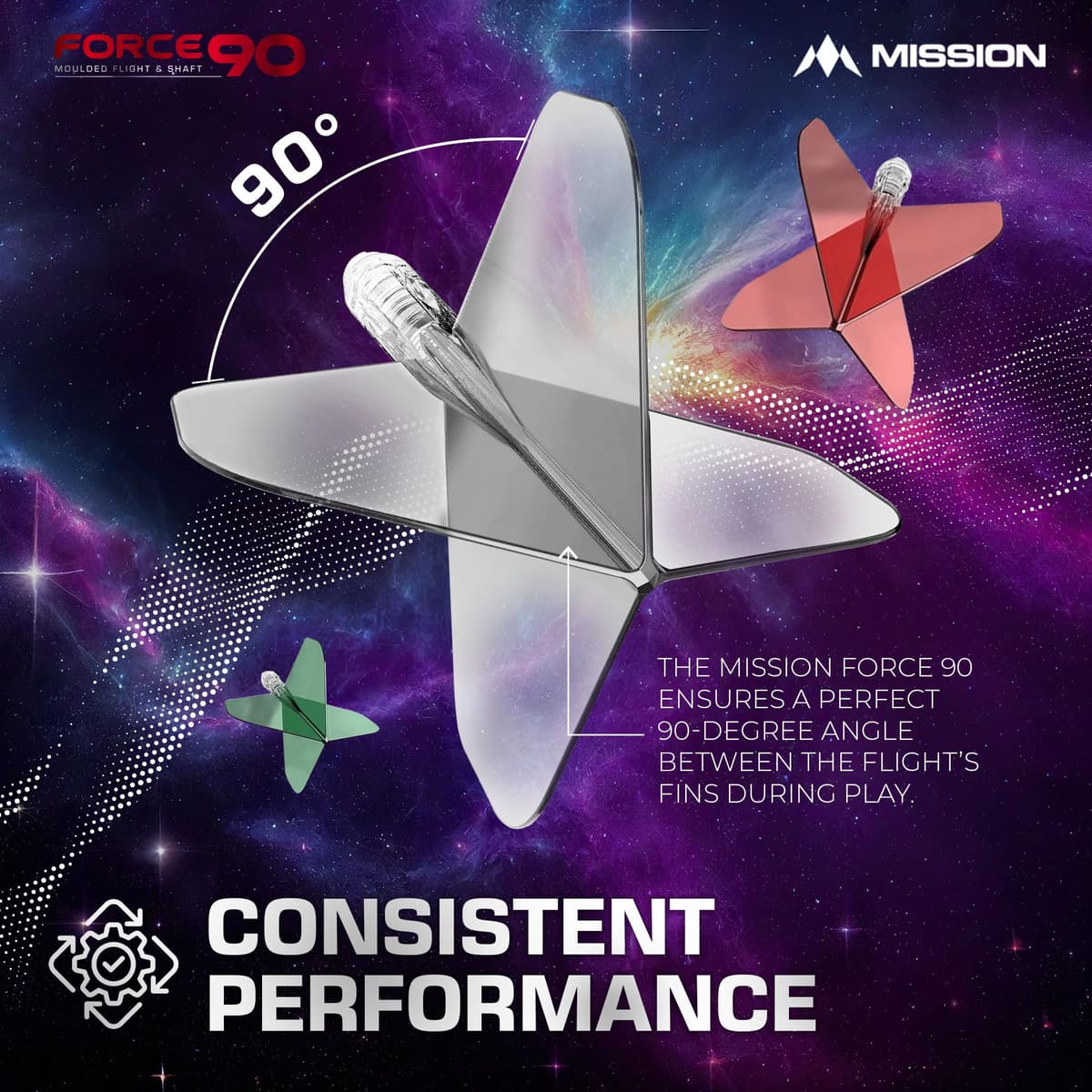 Mission Darts Force 90 | Sistema integrado de vuelo y eje de dardos moldeado de precisión, paquete de 3 plumas y tallos combinados profesionales altamente duraderos 2 en 1 | Estándar n.º 6 — view 5