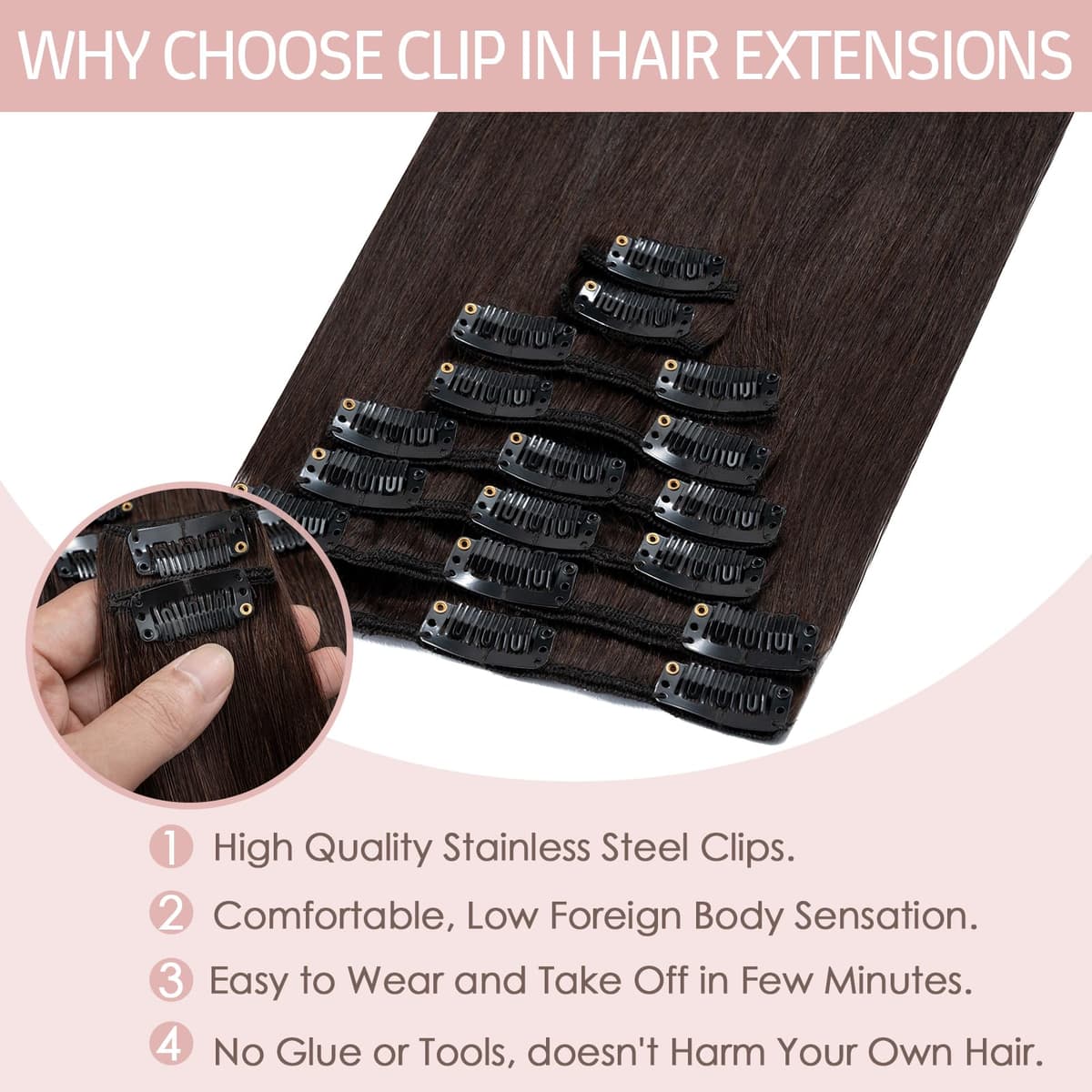 Silk-co 10inch Hair Extensions Clip in Hair Extension Human Hair #04 Medium Brown -Basic Thickness-Thin Weft- 8 Pieces Real Remy Straight Hair Extensions[50g] — view 176