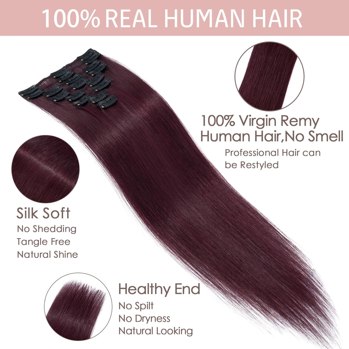 Silk-co 10inch Hair Extensions Clip in Hair Extension Human Hair #04 Medium Brown -Basic Thickness-Thin Weft- 8 Pieces Real Remy Straight Hair Extensions[50g] — view 91