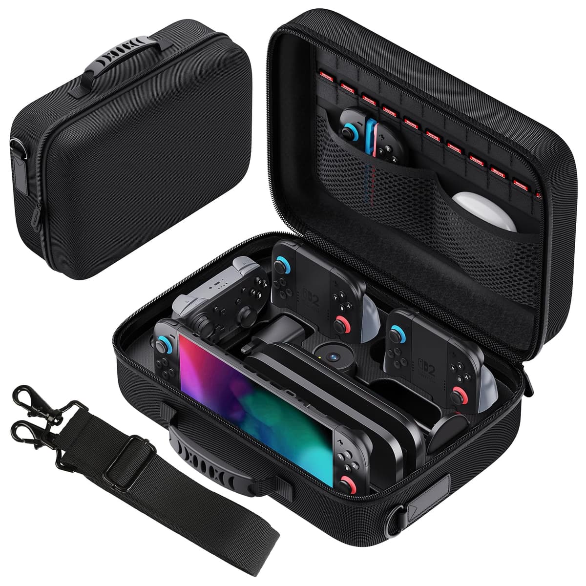 Lmcpa Funda para Nintendo Switch 2,Funda Protectora Dura de Viaje Rígida Todo en uno Grande,Estuche Rígida Portátil con Protección 22 Ranuras para Juegos para Switch 2 Accesorios,Negro — view 5