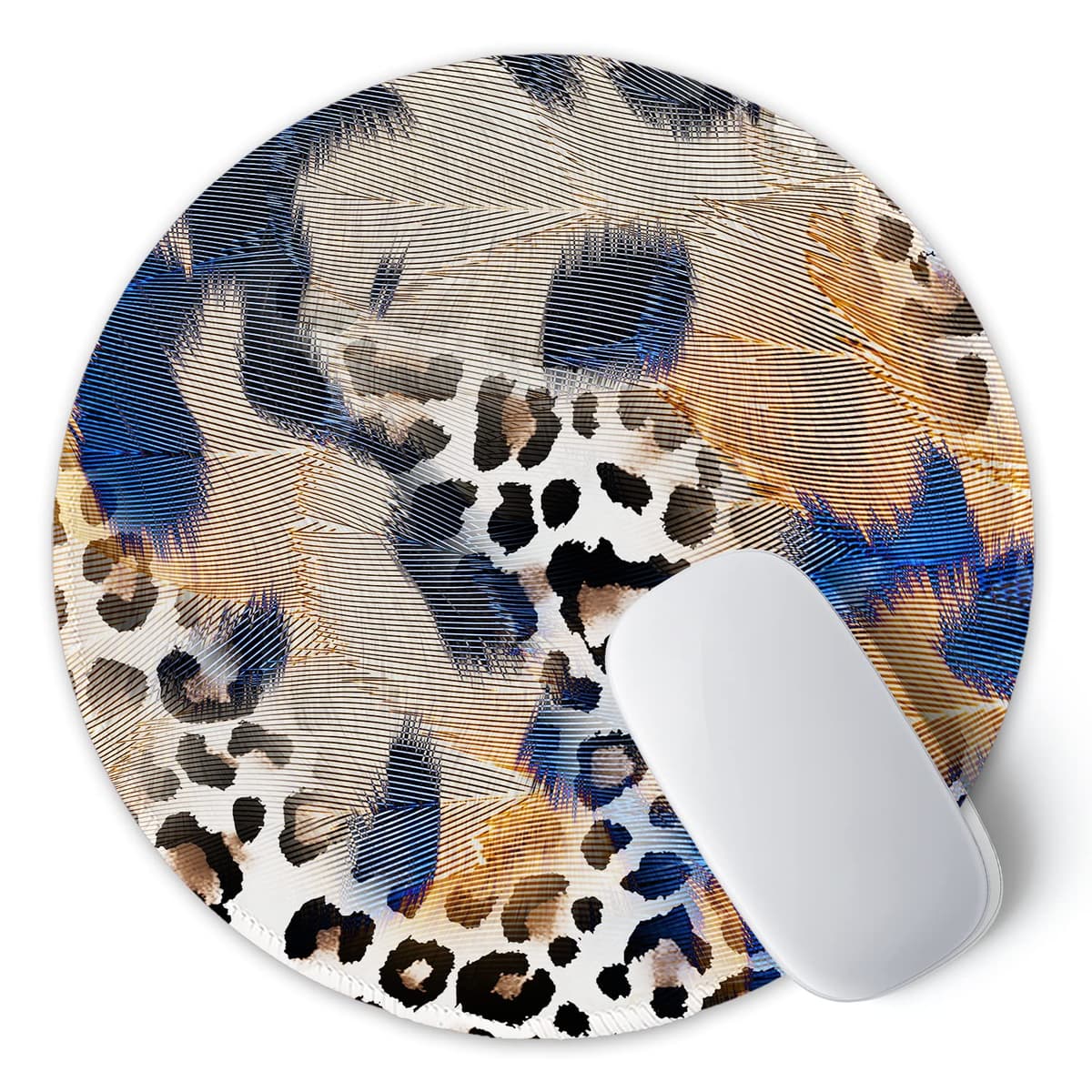 ITNRSIIET Mouse Pad with Stitched Edge, Premium-Textured Mouse Mat Waterproof Non-Slip Rubber Base Round Mousepad for Office Gaming Laptop, Cute Design Desk Accessories, Leopard Print — view 2