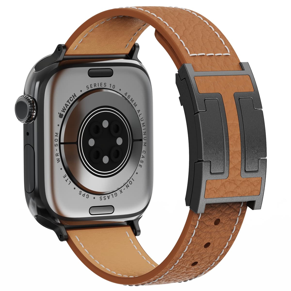 Leather Watch Band with Magnetic Buckle,Dressy Apple Watch Ultra Leather Band Rugged Durable Replacement Strap for Men & Women — view 11