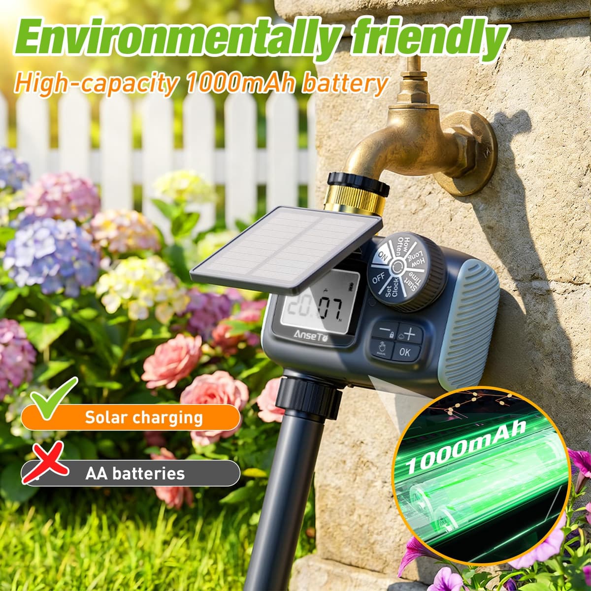 Programa de Riego Automático,LCD Temporizador de Riego Compatible con Carga Solar y Tipo C, con Temporizador Automático,para Riego de Jardines,Céspedes,Huertos o en Temporada — view 3