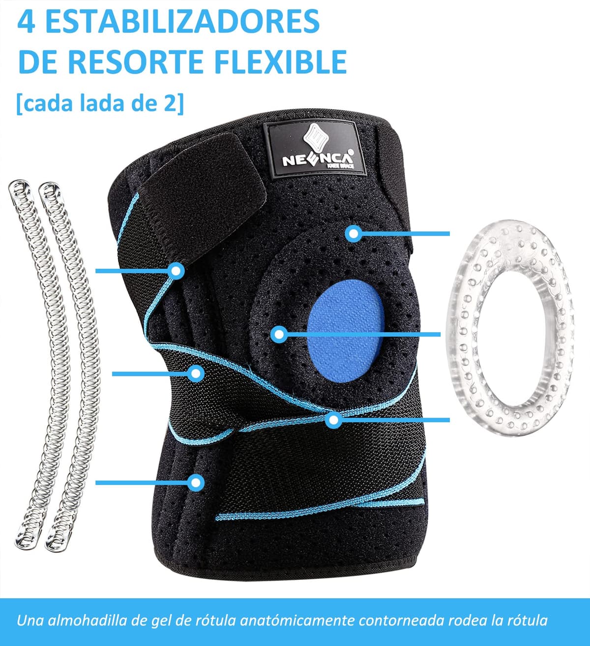 NEENCA Rodilleras Deportivas, Rodillera Menisco Ligamento con Estabilizadores Laterales y Almohadillas de Gel de Rótula, Rodillera de Rotuliana Ajustable para Artritis, Correr, Baloncesto, Bicicleta — view 4