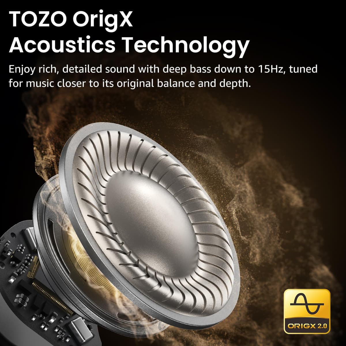 TOZO Hybrid Auriculares Inalámbricos Bluetooth 5.3 ANC Híbrida 6 Mics ENC, Reducción de Ruido 45dB, ORIGX 2.0 Acústico 32 EQs, 60H, Pantalla LED, USB Tipo C, IPX8, para Oficina y Commuting, Negro — view 3
