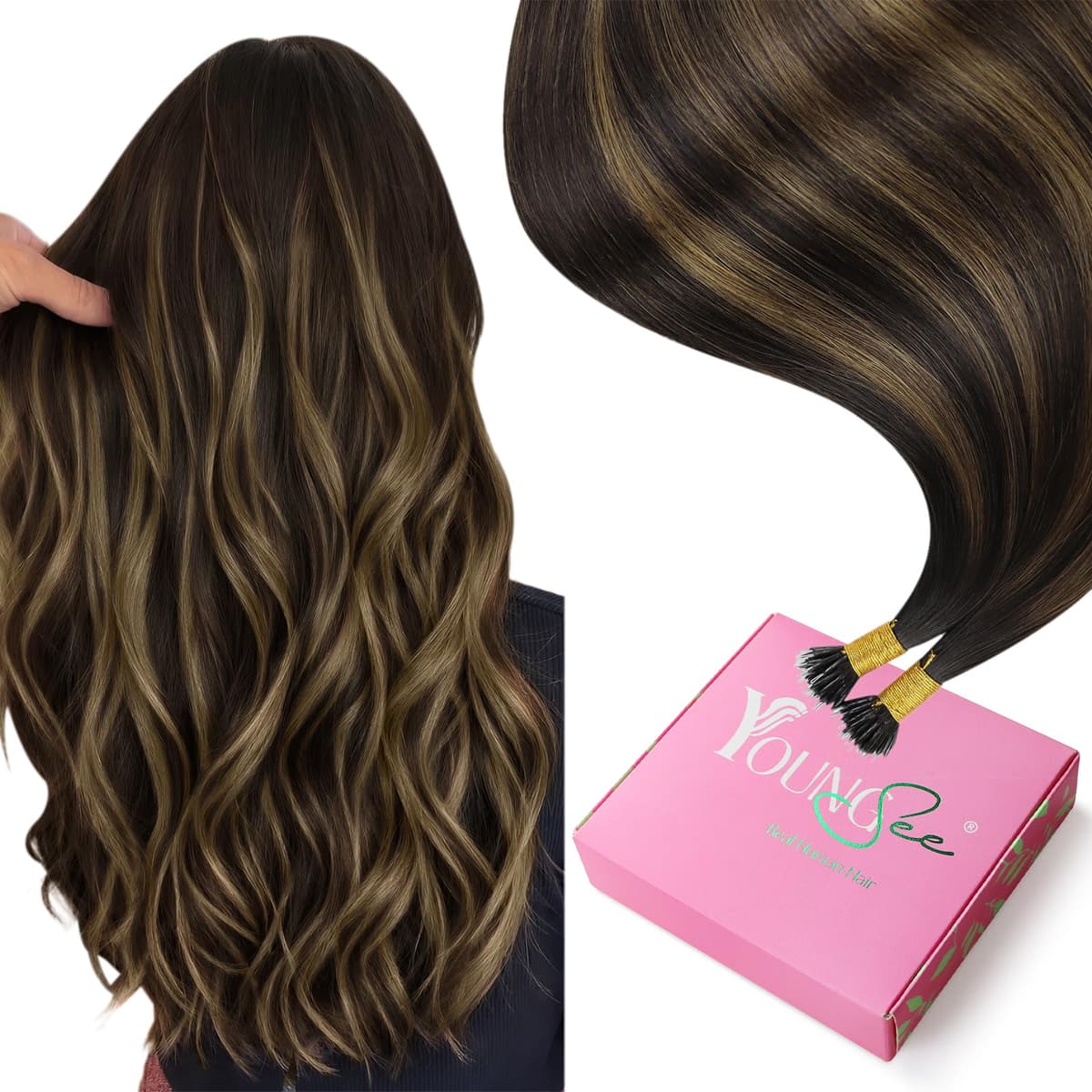 YoungSee Nano Hair Extensions Blonde 16inch Nano Beads Hair Extensions Warm Ash Blonde Highlight Bleach Blonde Nano Ring Hair Extension Highlight for School Soft Cold Fusion 50s 50g — view 18