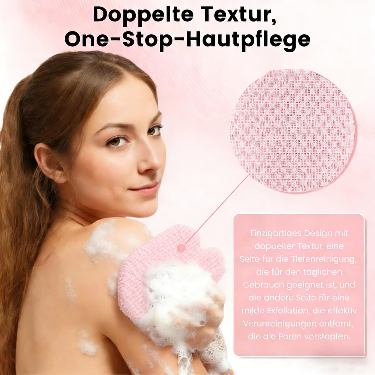 Blissal Exfoliante antibacteriano toalla de ducha, Peeling cuerpo ducha, Accesorios de ducha de cepillo de espalda, Exfoliante ducha Schwamm scrubber, Loofah Schwamm für Männer Fraue (Rosa) — view 2