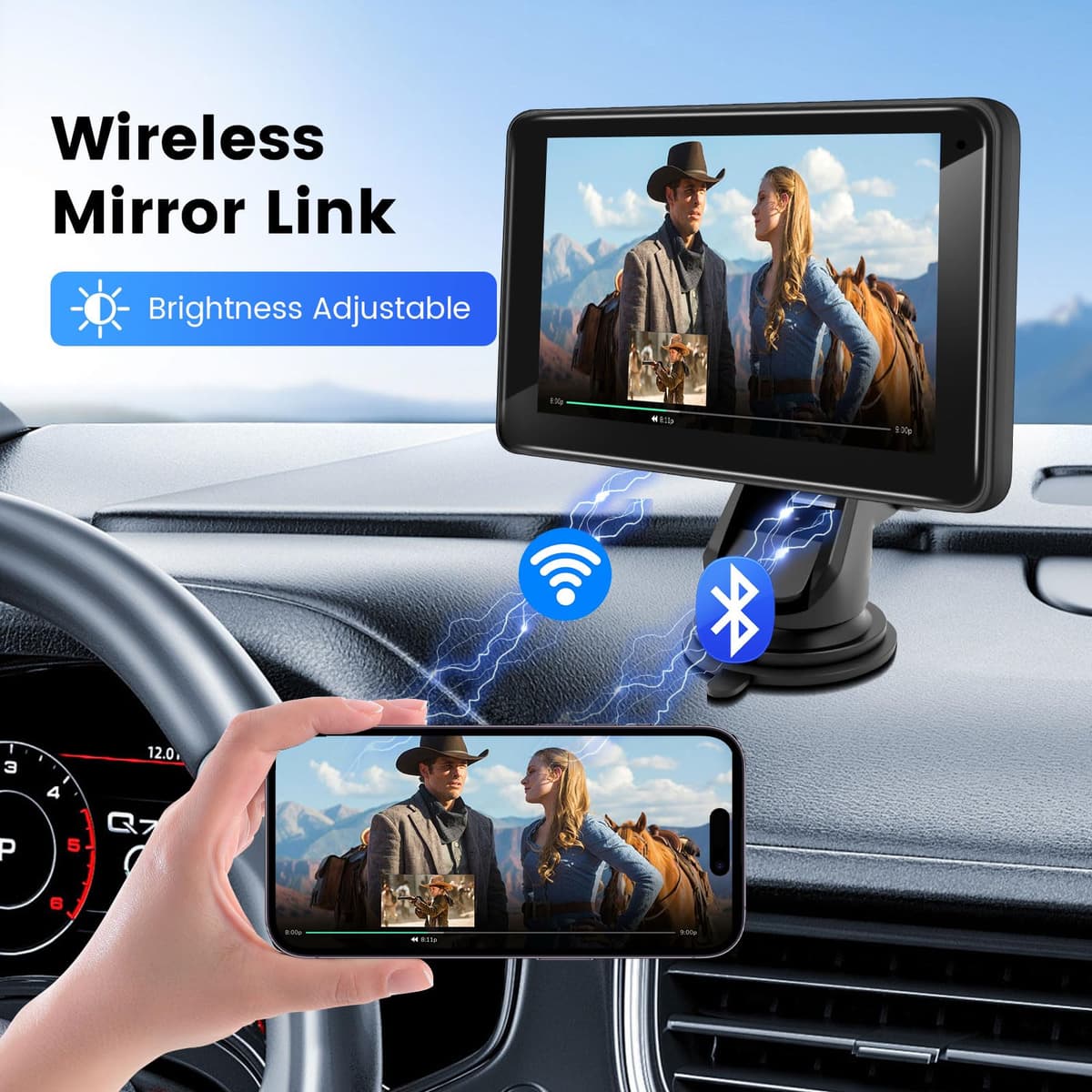 Wireless CarPlay Screen for Car, 7” HD Touch Android Auto Car Play Screen Portable Car Stereo Live Navigation Bluetooth Mirror Link Music, Video, Player Siri, GPS, FM, AUX, AirPlay — view 4