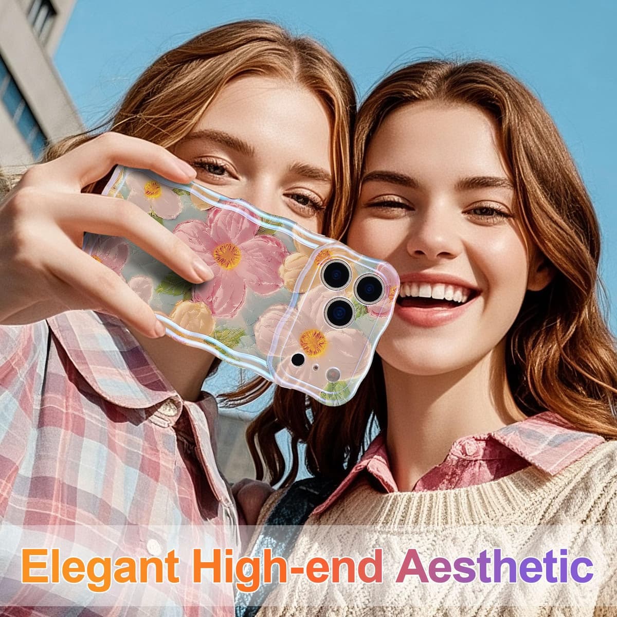 EYZUTAK Case for iPhone 17 Pro, Colorful Retro Oil Painting Printed Flower Laser Glossy Pattern Cute Curly Wave Edge Exquisite Phone Cover Stylish Durable TPU Protective Case for Girl Women-Green — view 7