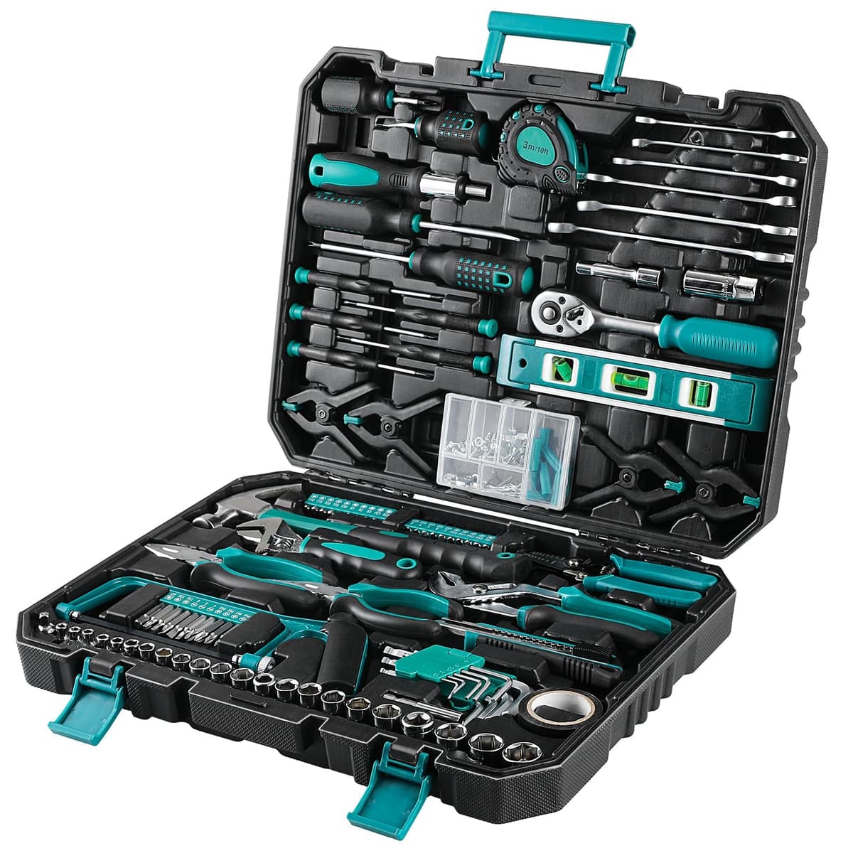 TLGREEN 198 Piece Home Tool Kit Set with Storage Case, Portable Hand Tools for DIY, Car Repair, Home Maintenance, Includes Screwdrivers, Socket, Wrench, Pliers, Mechanic Toolbox for Men Women