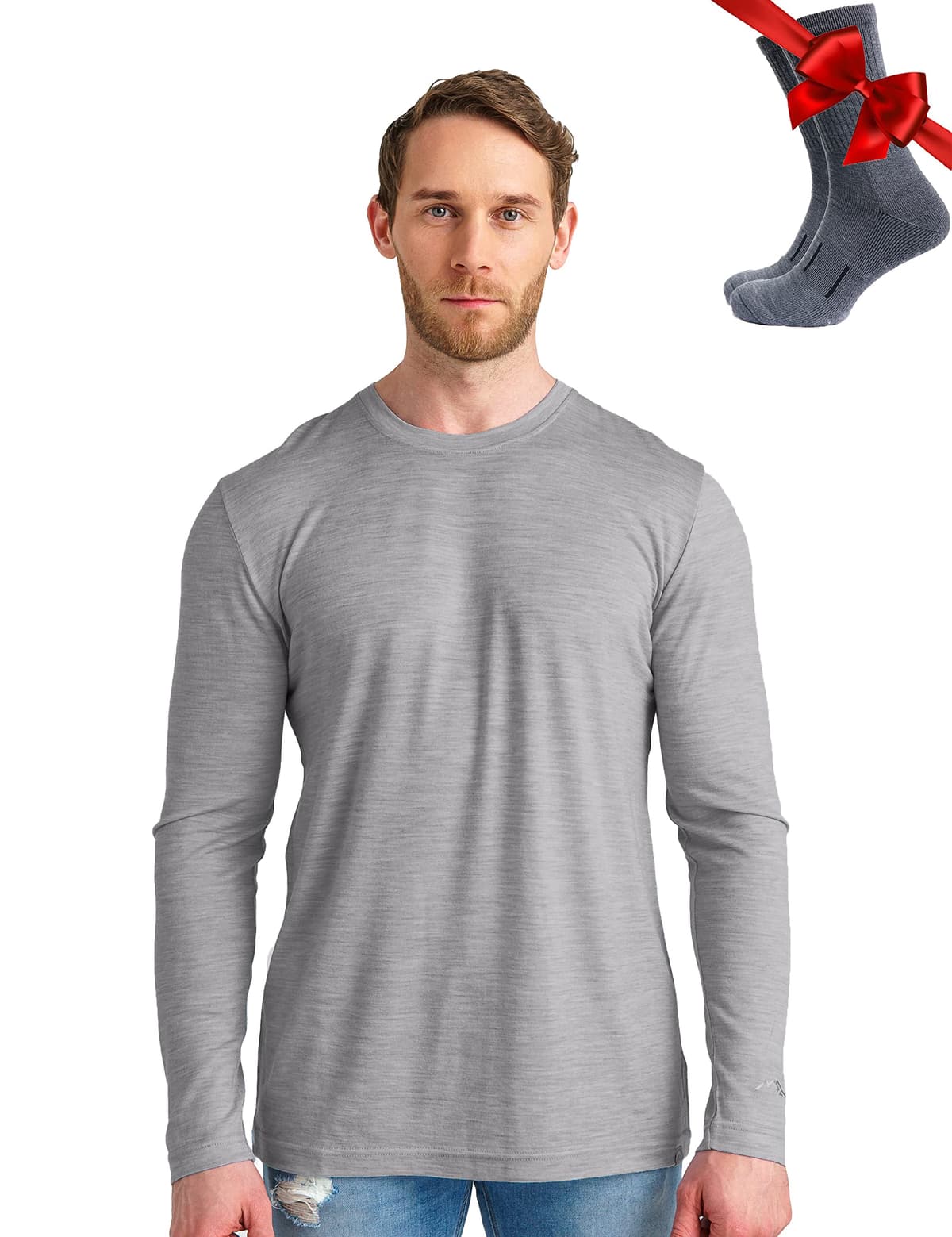 Merino.tech Camiseta Lana Merino Hombre - Deportiva Ropa Térmica 100% Lana Merino Ligero, Medio, Pesado con Calcetines — view 33