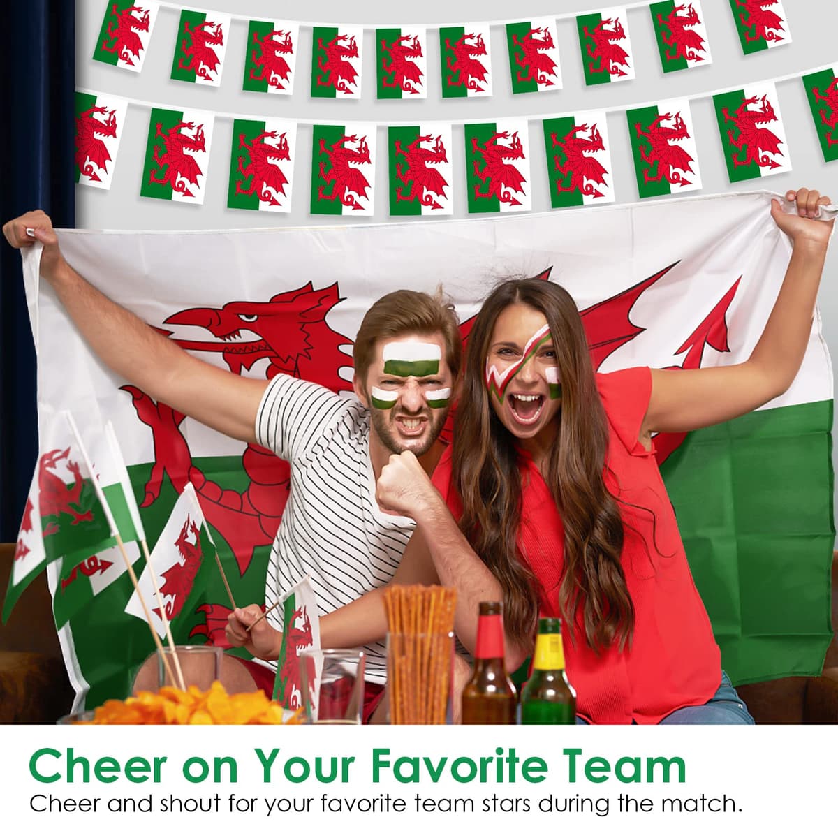 AhfuLife Welsh Flag 5ft x 3ft for St.David's Day Decorations, 1Pcs Large Wales Dragon Flag Double Side with Brass Eyelets for Rugby Football World Cup Garden Street Party Accessories — view 5