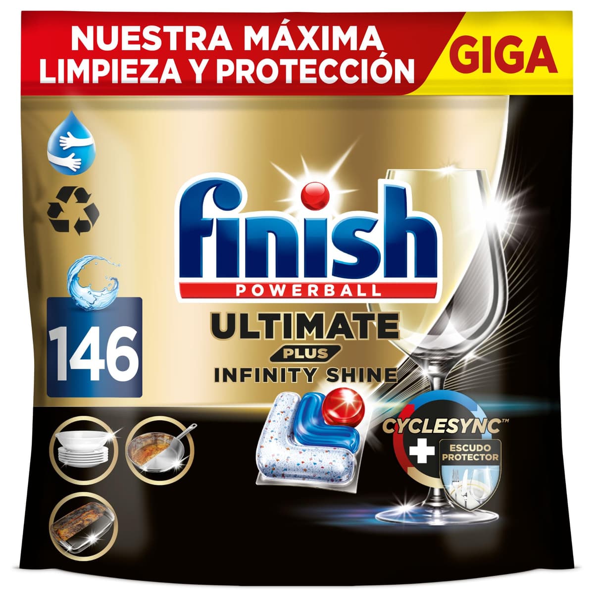 Finish Ultimate Plus Infinity Shine, Pastillas para el Lavavajillas, limpieza y brillo intensivos, y protección del cristal, 73 pastillas — view 12