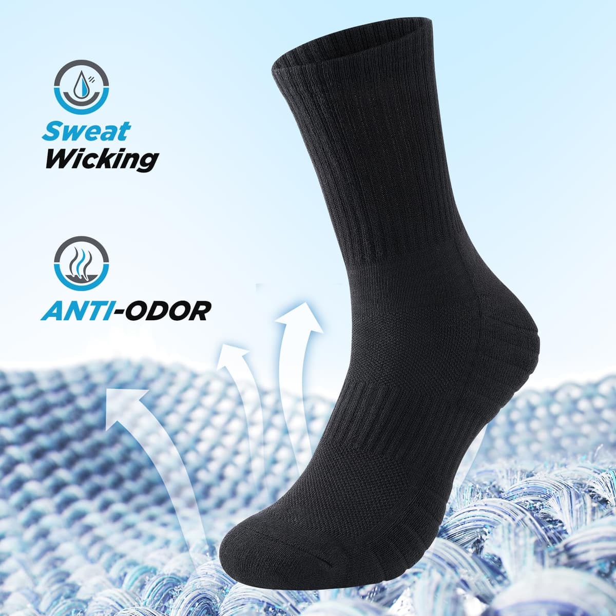 TANSTC Mens Socks Wicking Breathable Cushion Comfortable Casual Crew Socks Outdoor Multipack Performance Hiking Trekking Walking Athletic Socks 6 Pairs — view 3