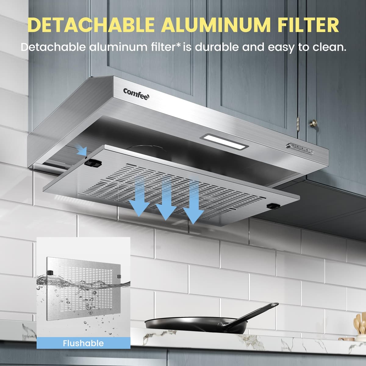 COMFEE' Visor Cooker Hood SLIF17SS-60 LED Extractor Hood Under Cabinet Hood Wall Mounted Extractor Fan Kitchen 600 mm Top Vented Range Hood - Stainless Steel, 60 cm — view 4