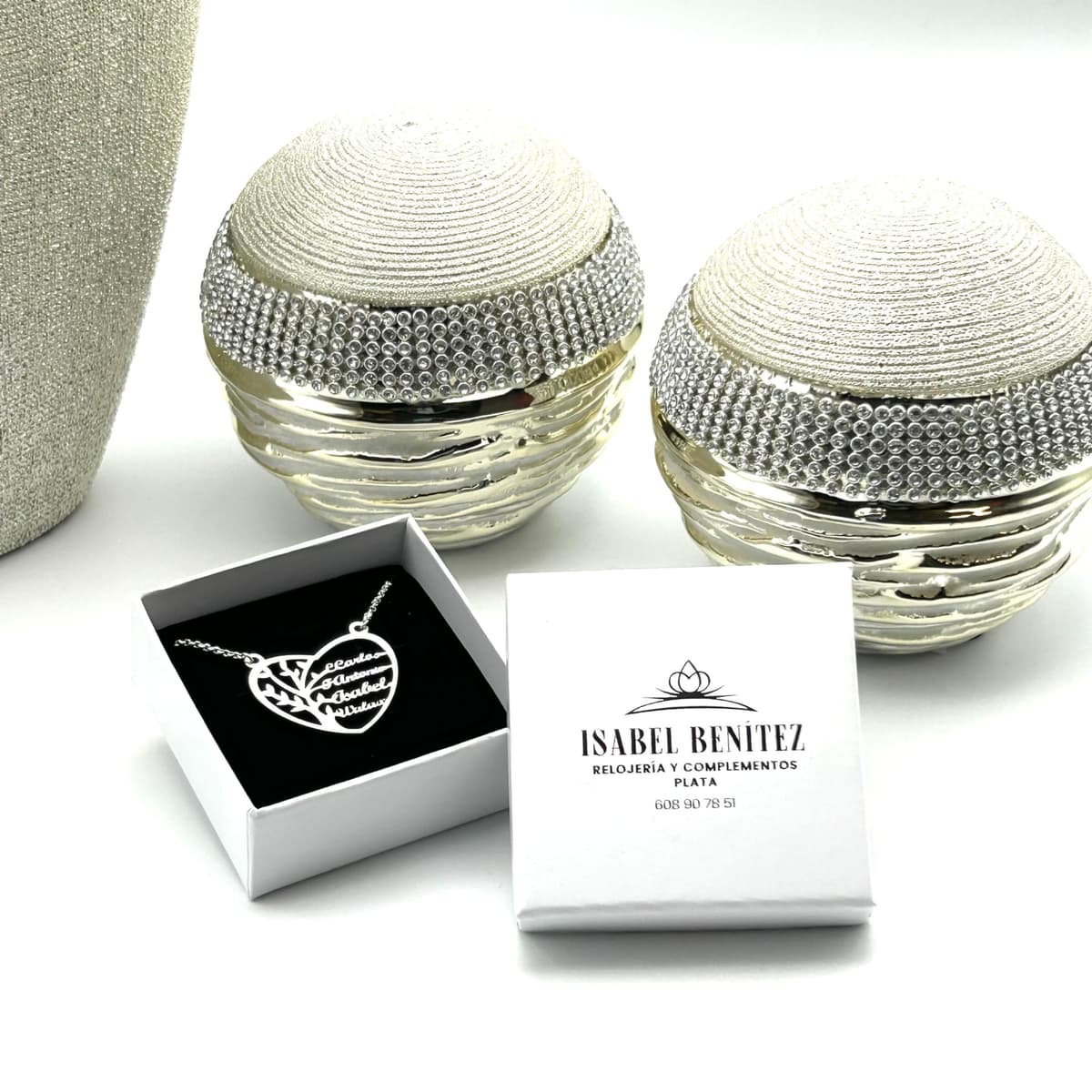 Collar Personalizable Árbol de la Vida con nombres para Mujer Personalizado, con cadena Rolo de 40cm + Alargador. Gargantilla ideal para regalar a madres o abuelas. (Corazón hasta 6 Nombres) — view 4