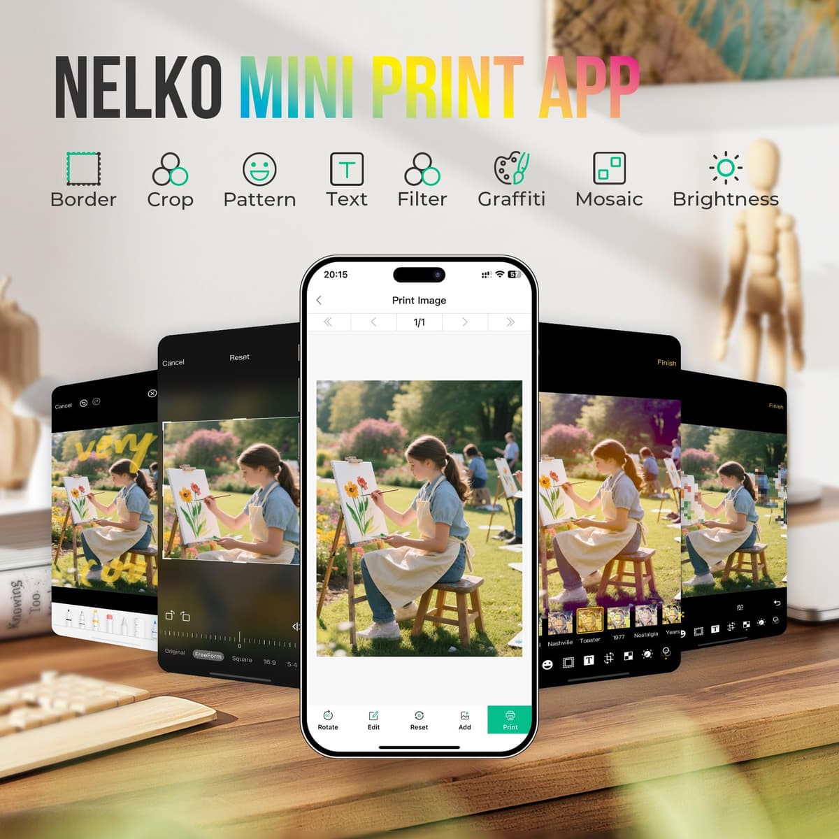 Nelko Photo Printer, PP01 Color Portable Mini Photo Printer, Instant Smartphone Inkjet Sticker Printer, Sticky-Back Photos, for iOS & Android, Fun Editing Smart AI APP, Pink — view 4