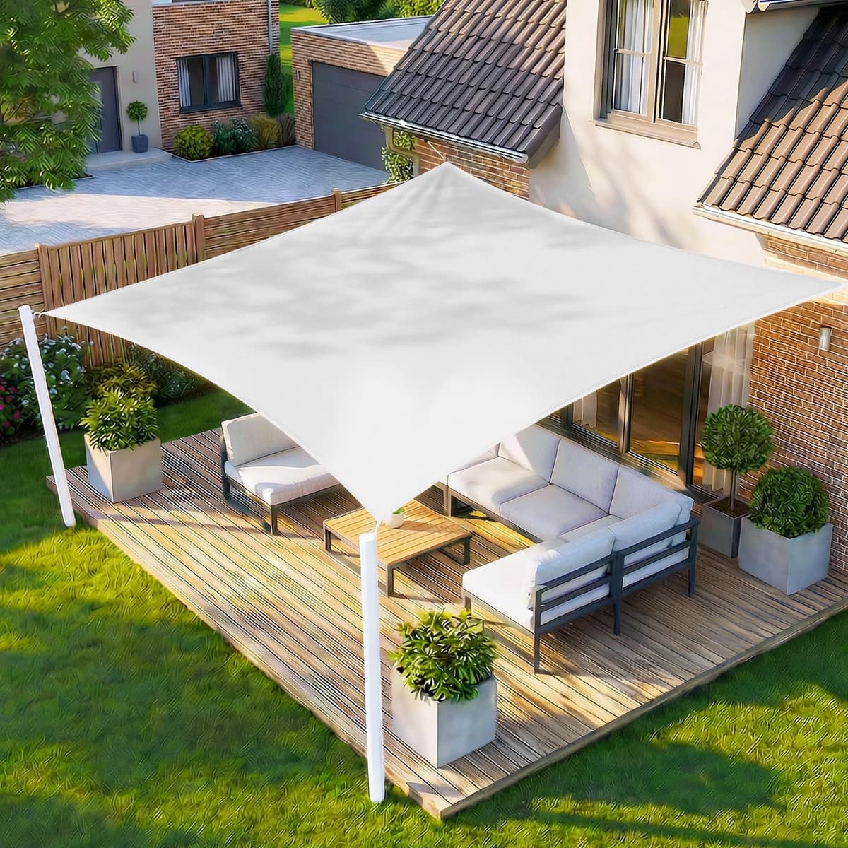 HENG FENG Toldo Vela de Sombra Rectangular 4x5m, PES 160 g/m² Impermeable, 95% Bloqueo UV, para Exterior en Terraza, Jardín, Patio - Incluye Cuerda de Fijación - Beige — view 18