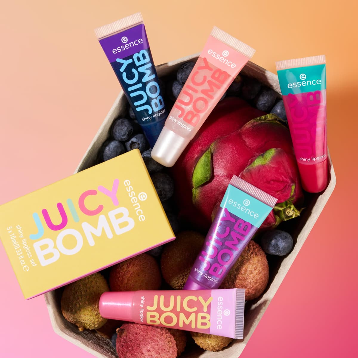 essence JUICY BOMB shiny lipgloss set, natural, shiny, shimmery, translucent (1pcs)