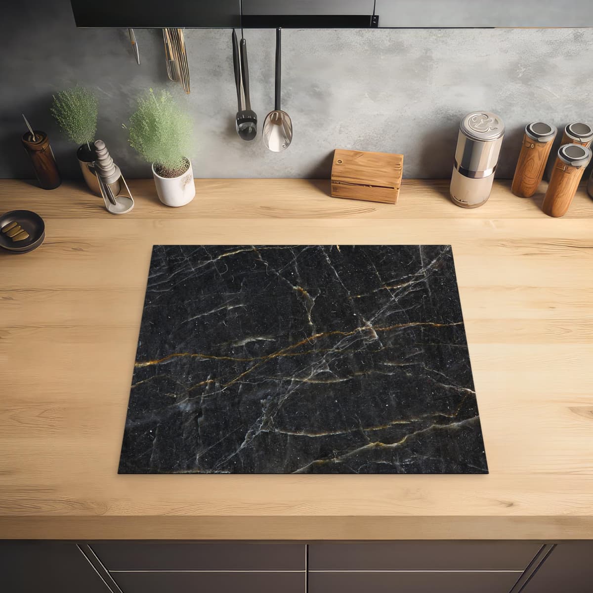 KitchenYeah© Cubre Vitrocerámica - Protector Vitroceramica Induccion 59x52 cm - Tapa Vitroceramica - Protector de Vitroceramica Mármol - Negro - Oro - Gris - Textura de mármol — view 2