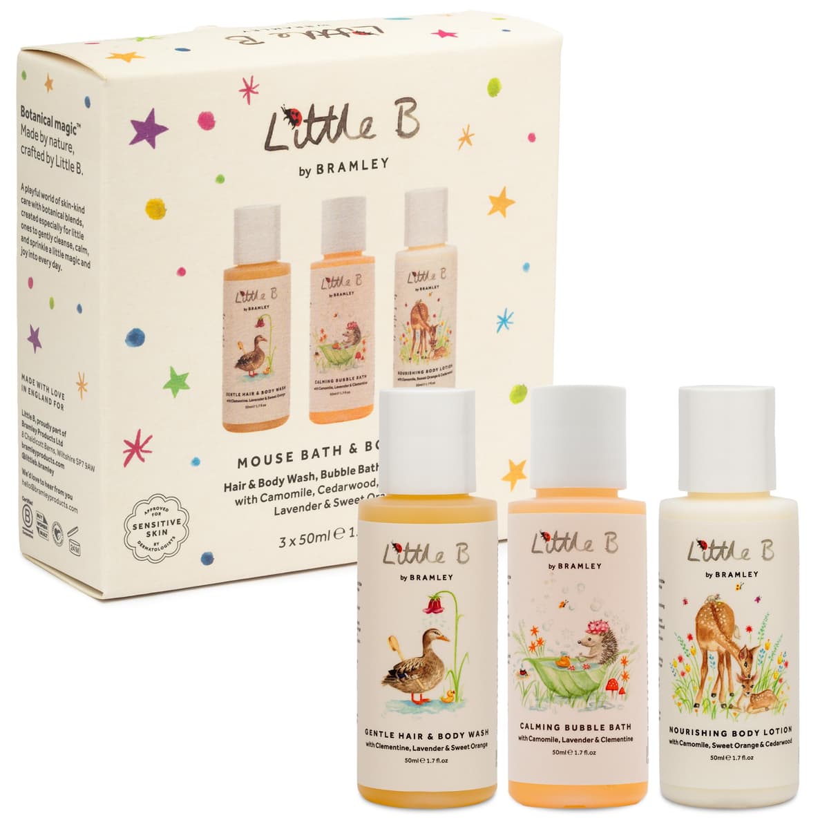 Bramley Little B Mouse Gift Set, Baby & Child Bath & Body Travel Set 3 x 50ml with Hair & Body Wash, Bubble Bath & Body Lotion, Vegan, Suitable from Birth