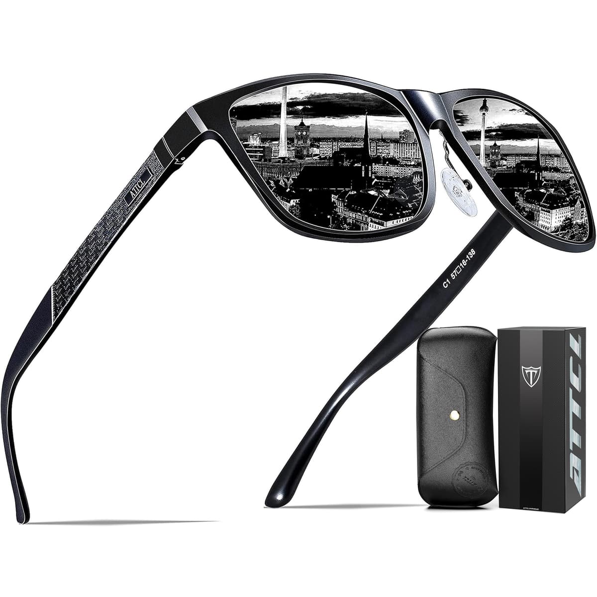 ATTCL Polarised Sunglasses Mens for Driving: UV400 Protection Square Shades AL-MG Metal Frame HD TAC Lens Hiking Travel