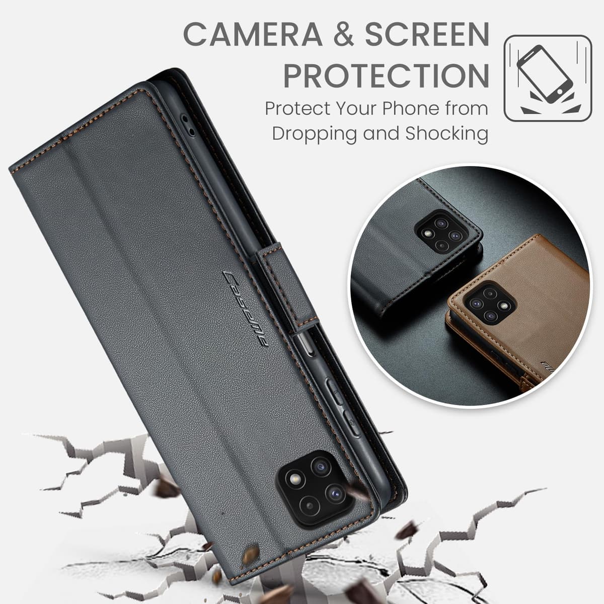 Phernykas for Samsung Galaxy A22 5G(Not compatible A22 4G) Wallet Case with Card Holder, Kickstand RFID Blocking Magnetic Closure Protective Leather Case for Samsung A22 Flip Case Wallet - Black — view 7