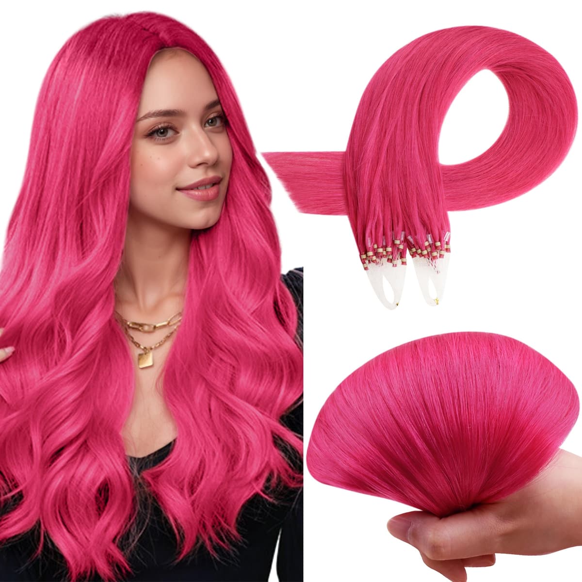 RUNATURE 18 Inch Nano Beads Hair Extensions Real Human Hair Ice Blonde Nano Hair Extensions Real Human Hair White Blonde Invisible Nano Rings Straight Remy Hair 50g 50s #800 — view 25