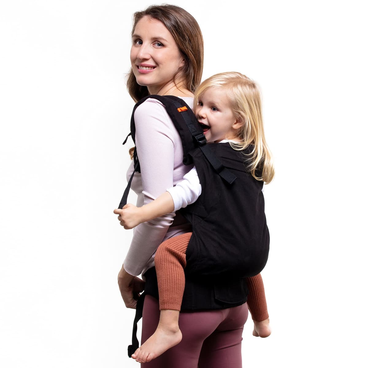 Beco Mochila porteo para niños con asiento extra ancho 100% algodón - Mochila para cargar niños liviana y respirable para usar en espalda o hacia el frente, Soporta niños de 9 a 27 kilos (Negro Pleno)