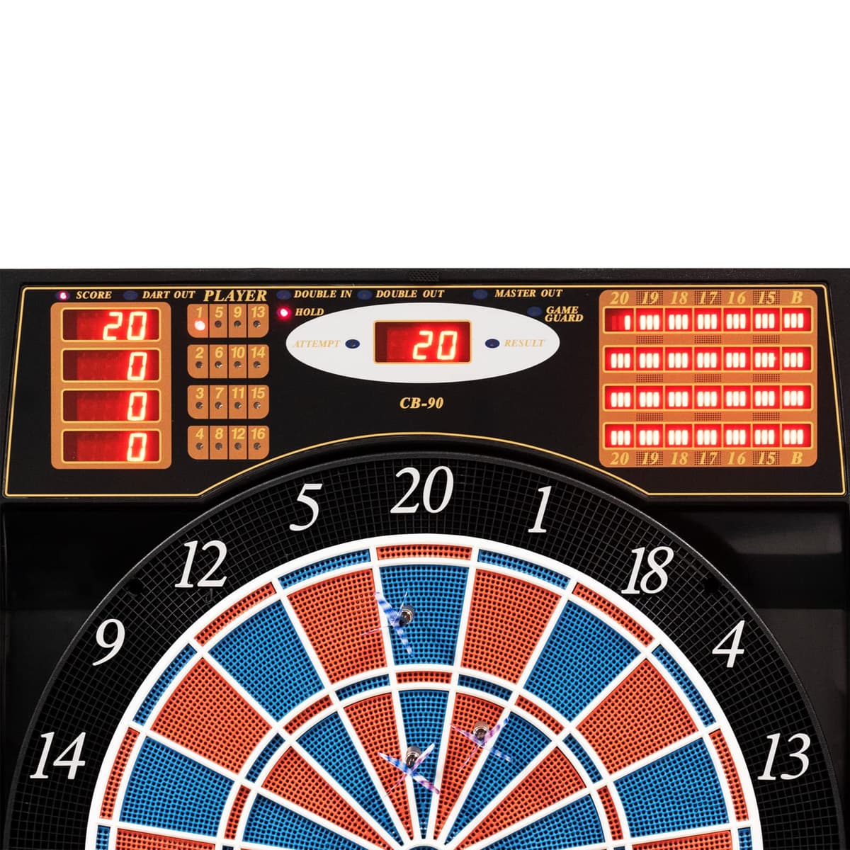 Karella CB-90 - Diana electrónica con 38 Juegos y 211 Variantes, Dimensiones exactas de Torneo en versión de 2 Agujeros, Incluye 12 Dardos Blandos — view 4