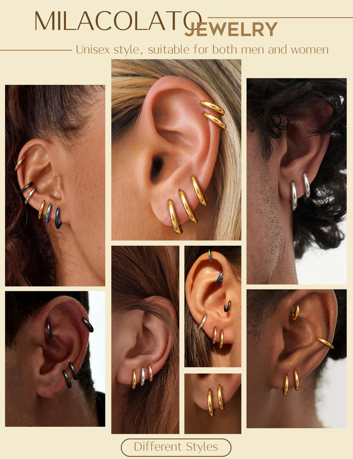 MILACOLATO Pendientes Aro Pequeños Para Mujer Hombre Acero Quirúrgico Pendientes Huggie Cartílago De Lóbulos Ajustados Anillo De Nariz Labio Daith Helix Piercing Joyas Hinged Pendientes 6/7/8/9/10mm — view 7