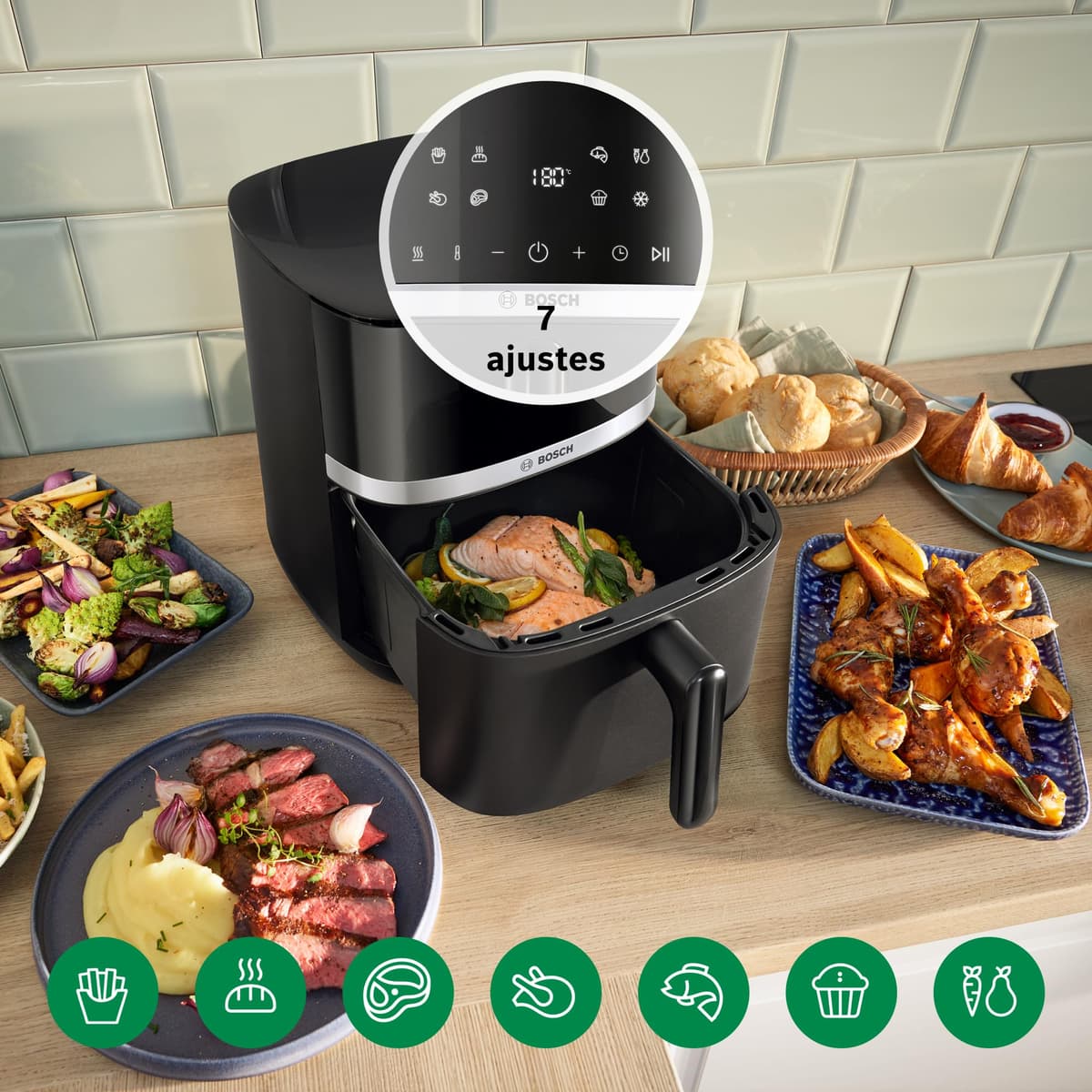 Bosch - Freidora de aire Serie 4 XL, capacidad de 6,1 L, 7 programas. Cocinado más rápido, Negro, MAF462B0, Air Fryer — view 8