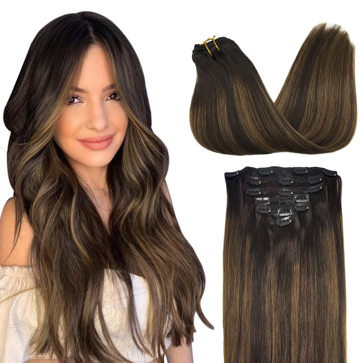GOO GOO Clip in Hair Extensions Human Hair, 18inch 150g 9Pcs, #2 Dark Brown, Hair extensions for women, Human Hair Extensions Clip in — view 15
