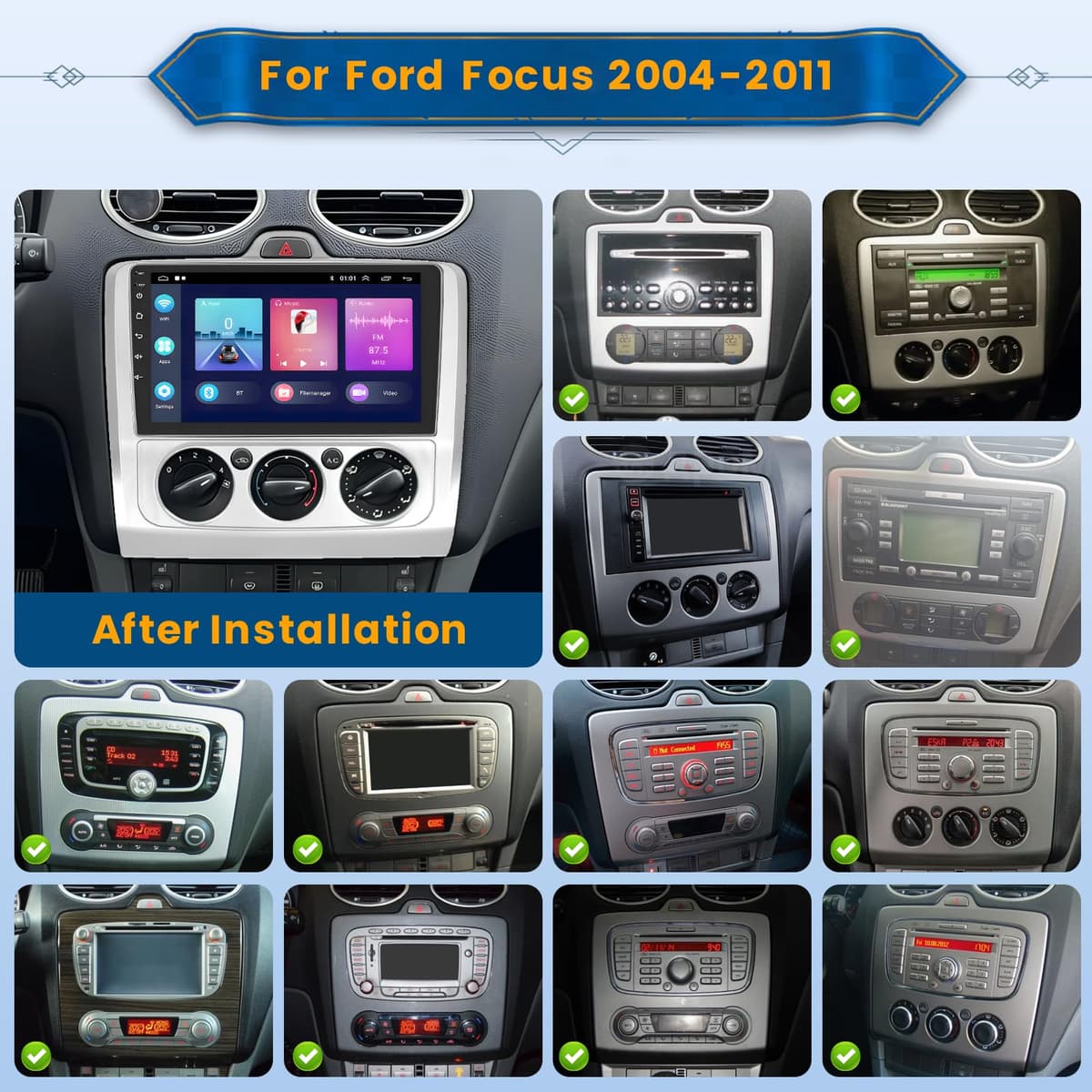 Inefala 2+64G Android 15 CarPlay Radio para Ford Focus 2004-2011, Pantalla Táctil de 9 Pulgadas con Inalámbrico CarPlay y Android Auto, Soporte Navegación GPS Mirror Link Bluetooth RDS AHD Wi-Fi DSP — view 2