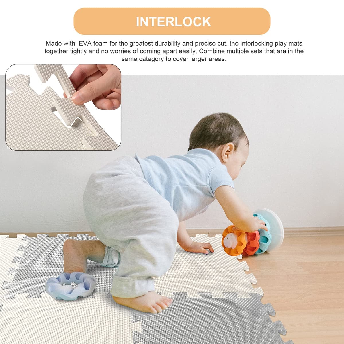 LIVINGbasics Baby Play Mat, 1cm Cushioned 18 pcs Puzzle EVA Foam Exercise Play Mat 1.62 Sqm Coverage Interlocking Floor Tiles, Portable Crawling Floor Mats for Kids Toddler — view 3