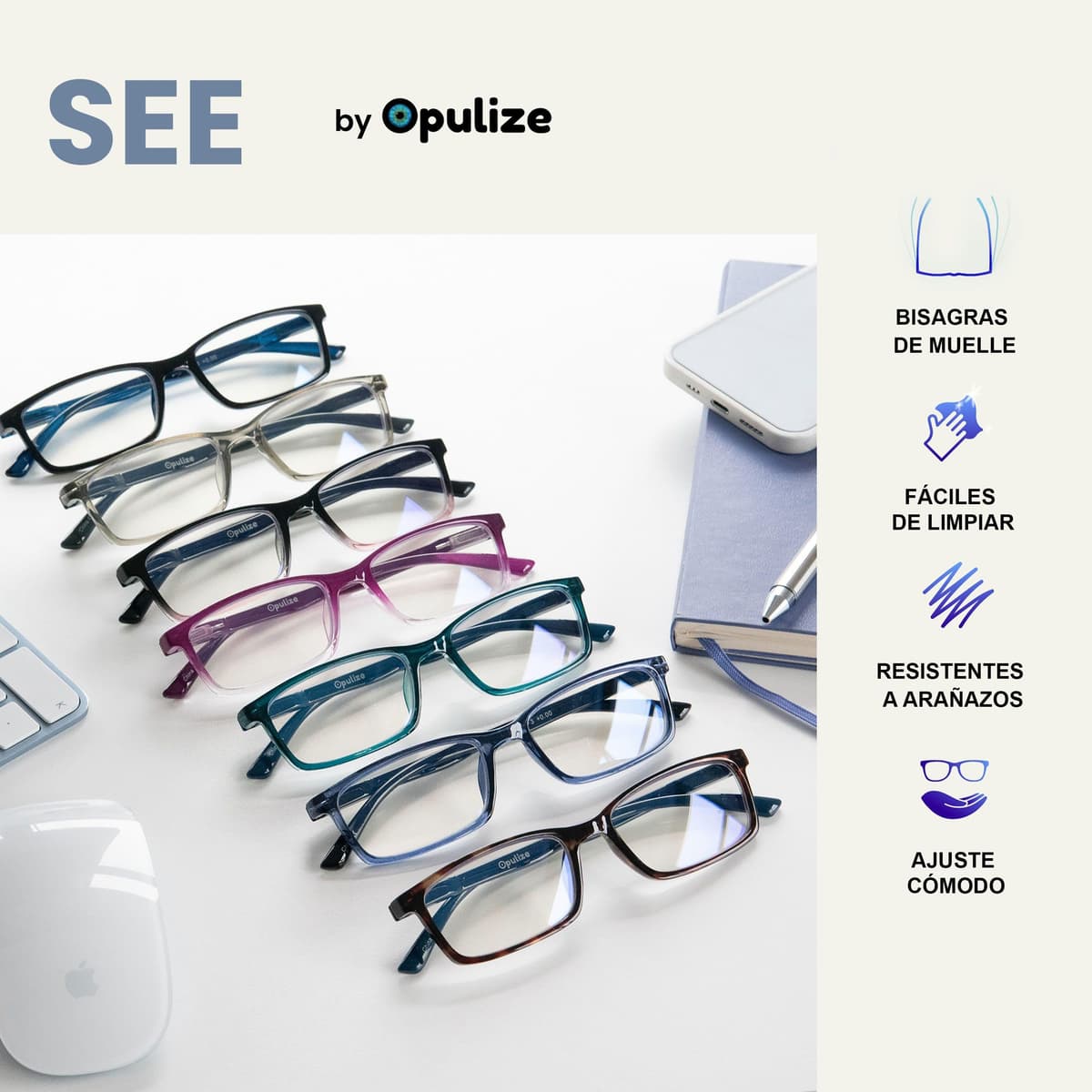 OPULIZE See Gafas Lectura Filtro Luz Azul Montura Estrecha Bisagras de Resorte Mejoran Sueño Reducen Dolor de Cabeza Ordenador Videojuegos Antirreflejante Gris Hombre Mujer B9-7 +1.00 — view 4