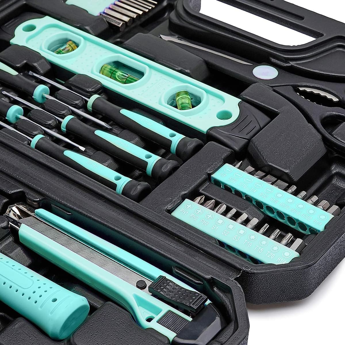 Amazon Basics - Kit de herramientas para el hogar con estuche, 142 unidades, Azul Turquesa, 34 x 23,5 x 7,5 cm — view 4