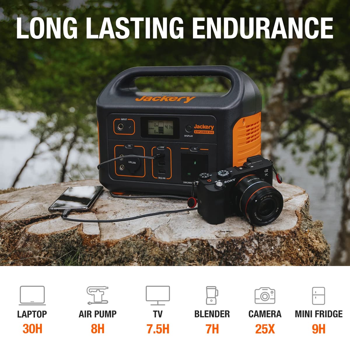 Jackery Portable Power Station Explorer 500, 518Wh Outdoor Backup Mobile Lithium Battery Pack with 230V/500W AC Outlet for holiday RV Camping, Outdoor Adventure, Emergency — view 4