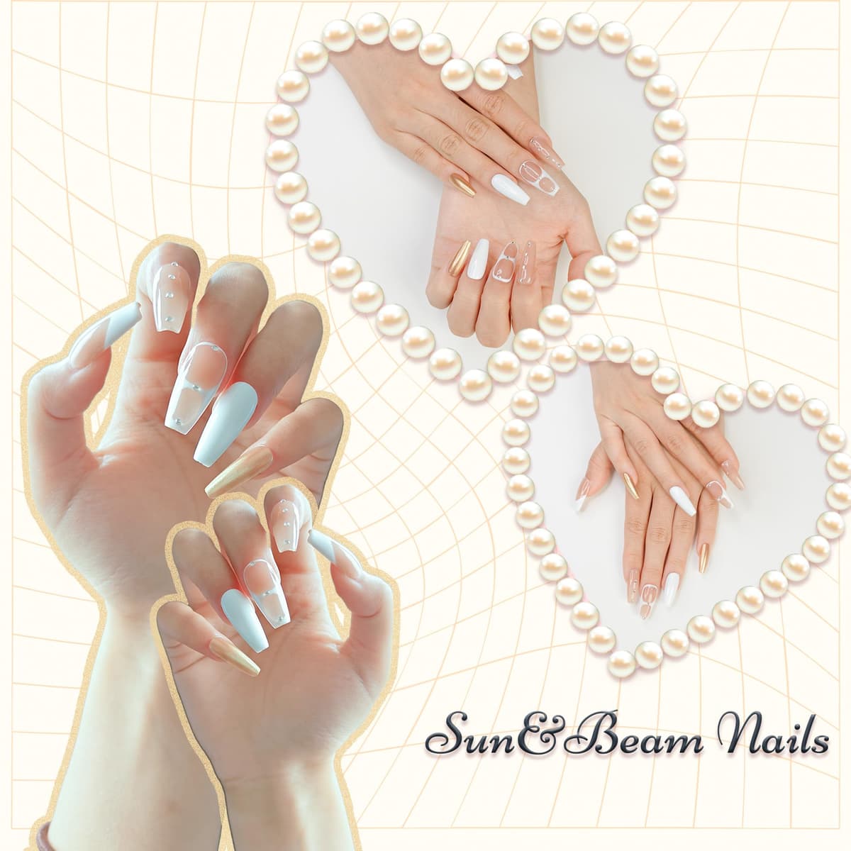 Sun&Beam Nails Handmade Press On Nail Long Coffin Ballerina Pink Flower Acrylic Fake Tip 3D Design Art Charms Cute with Storage Box 10 Pcs (S) — view 28