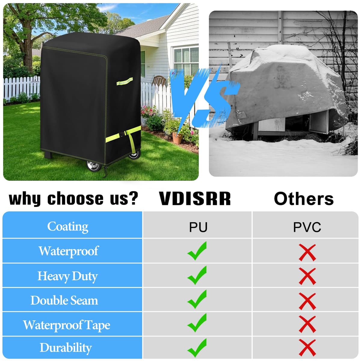 VDISRR Funda Barbacoa Exterior Impermeable, 420D Oxford Resistente al Desgarro Funda Protectora para BBQ 90 x 70 x 110 cm, Cubierta de Barbacoa Exterior Anti-Viento/Anti-Polvo/Anti-Humedad/Anti UV — view 7