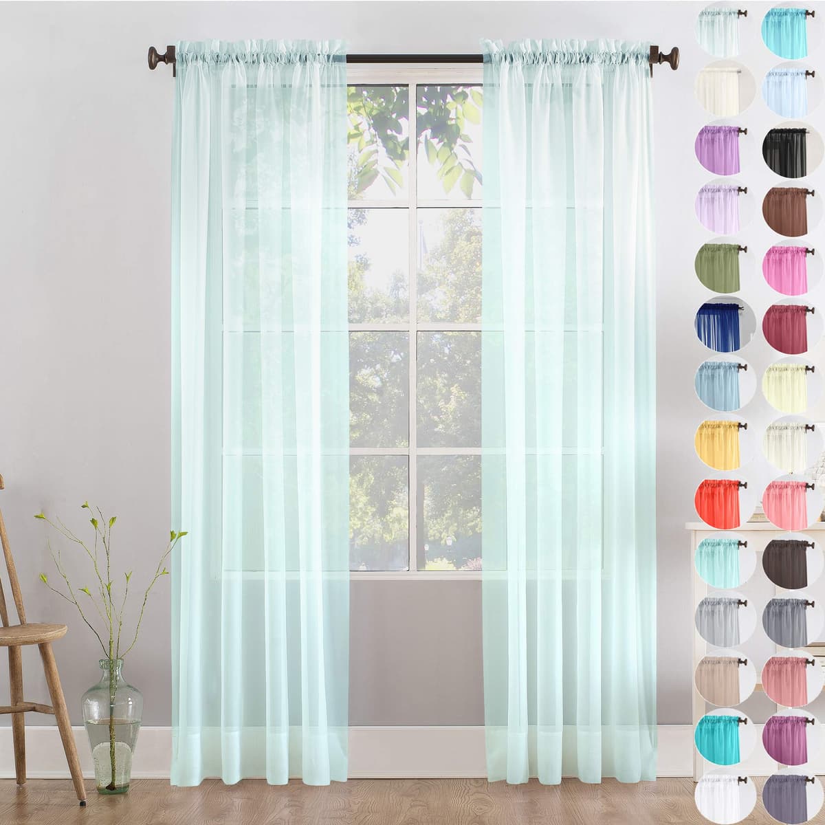 Megachest a pair of slot top voile curtains (Pure White, 56" wideX81 drop 2 Panels) — view 40