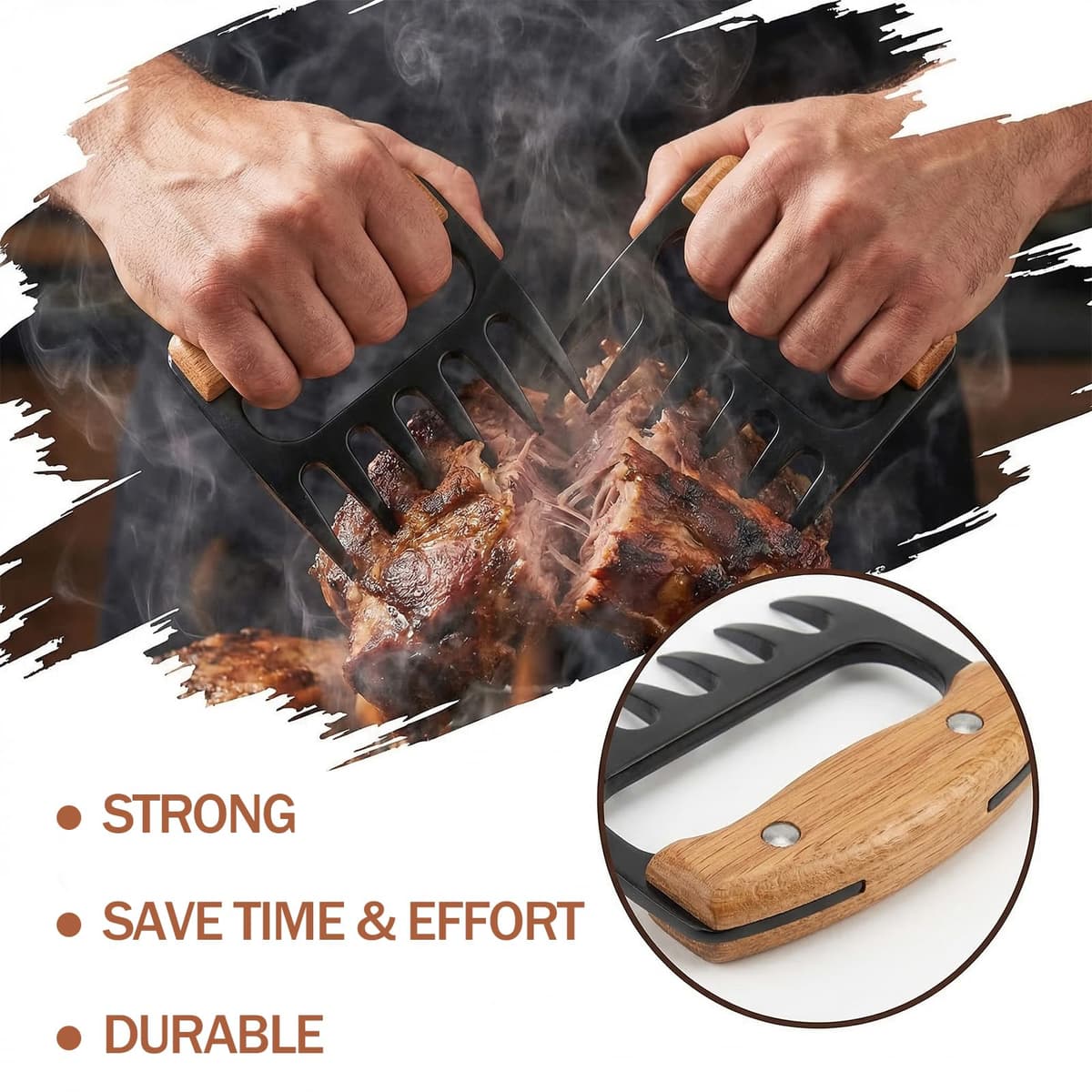 2 Pieces Meat Shredder Bear Claws with Wooden Handles – Chicken Shredder Tool for Pulled Pork, BBQ Meat Shredding, Barbecue Accessories, BBQ Gadgets — view 5