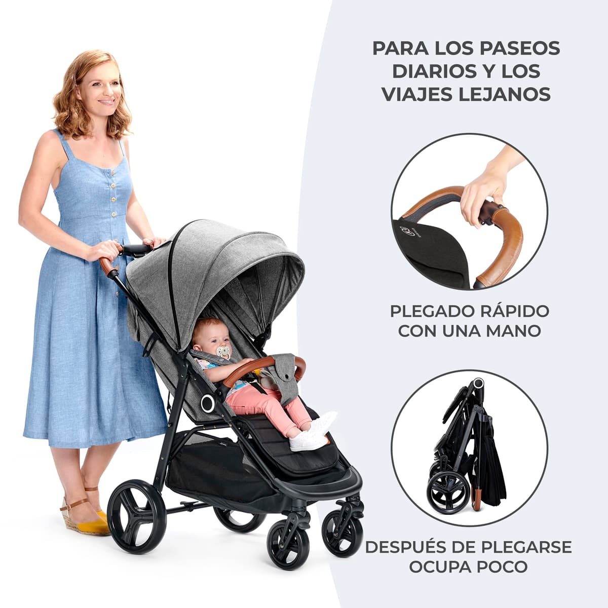 kk Kinderkraft GRANDE PLUS Silla de Paseo ligera desde Nacimiento hasta 22 kg, Plegado con una sola mano, Posición tumbada, Suspensión de todas ruedas, Capota grande XL, Negro — view 4