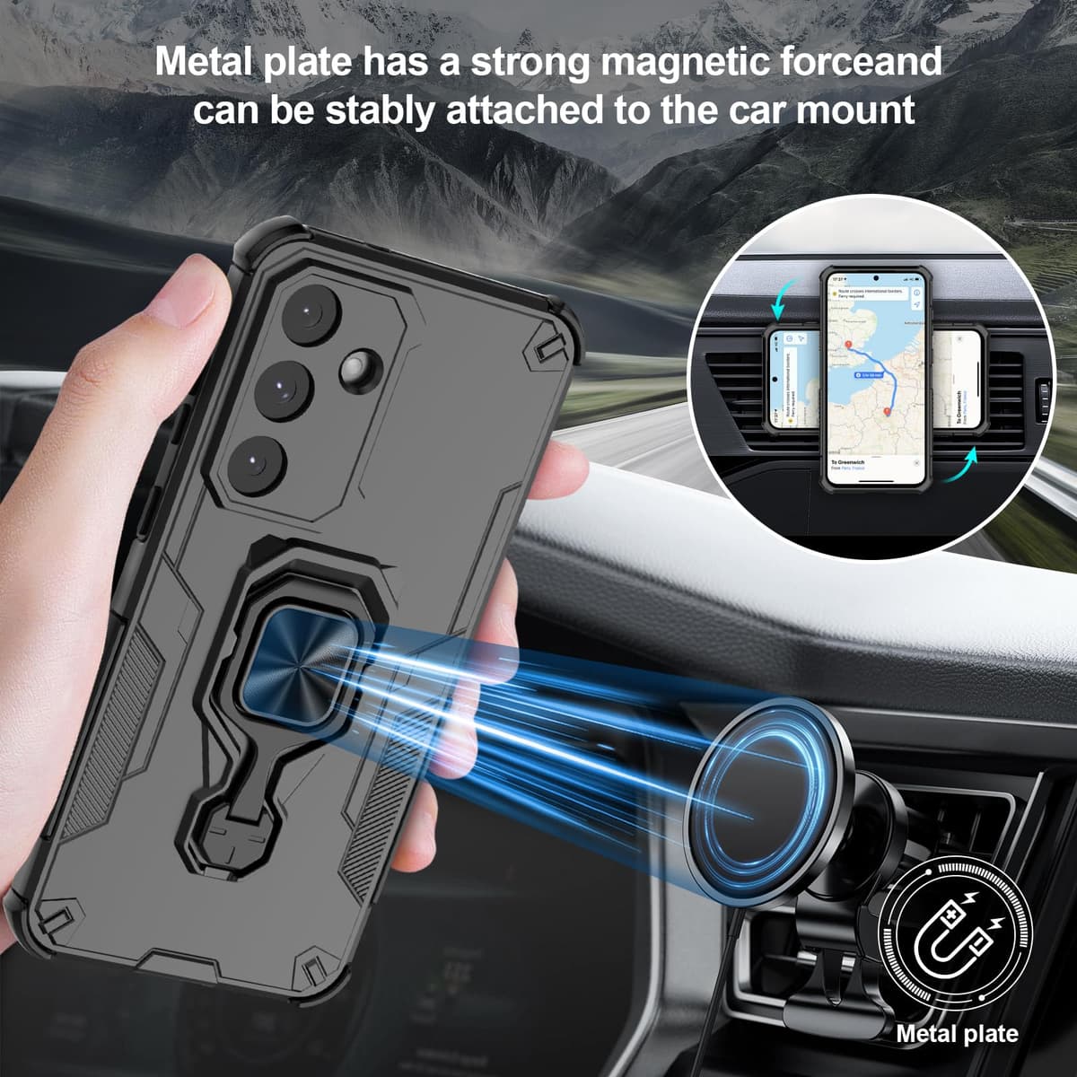 Funda para CMF Phone 2 Pro, Carcasa Antigolpes con Soporte anular metálico, Case Protectora de Grado Militar, Negro — view 1067