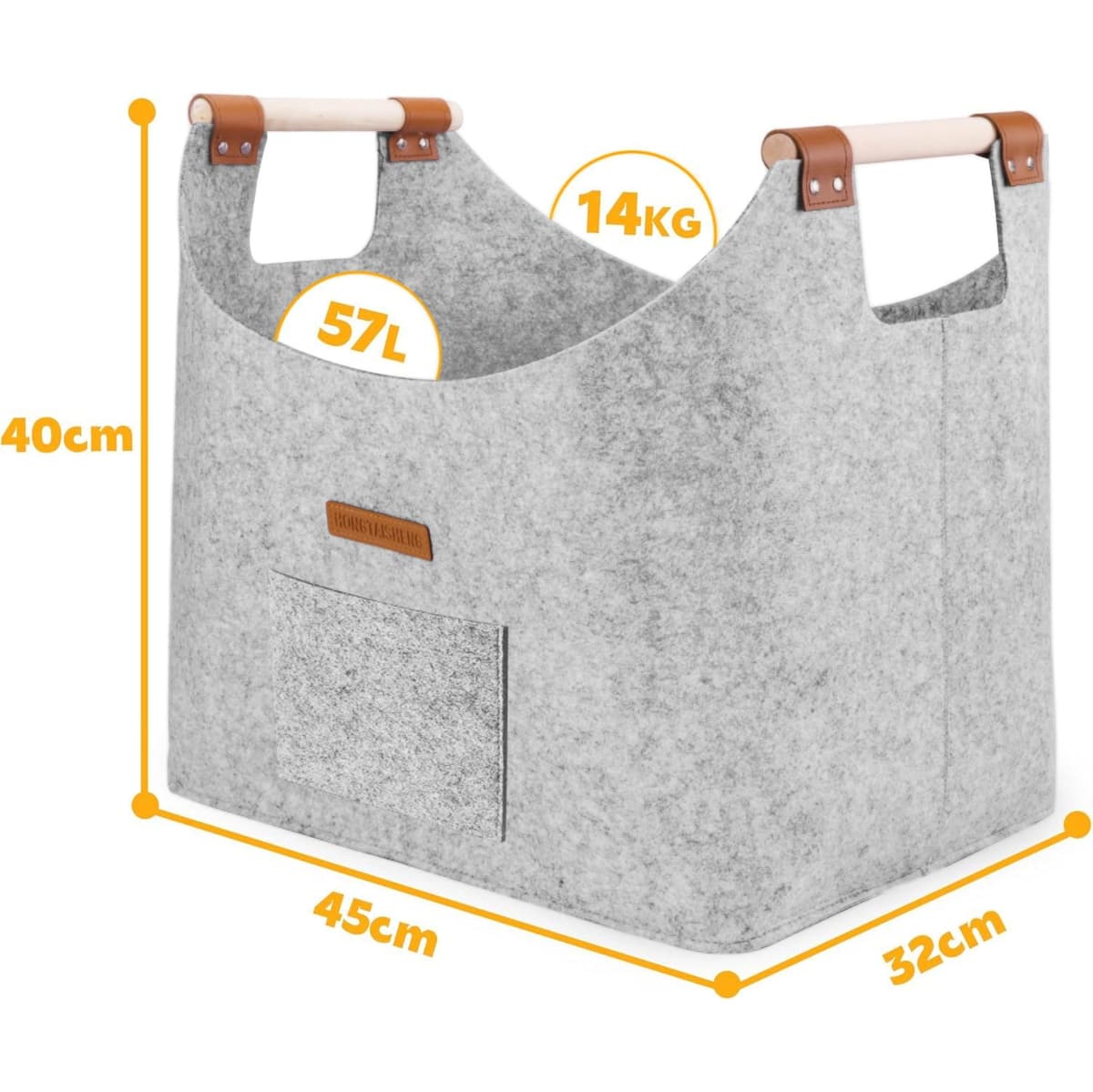 Leñero interior XL cesta de fieltro de fieltro extra grueso y asa reforzada | Cesta leña plegable bolsa de fieltro para la compra, leña, periódico o leña (Gris niebla) — view 2