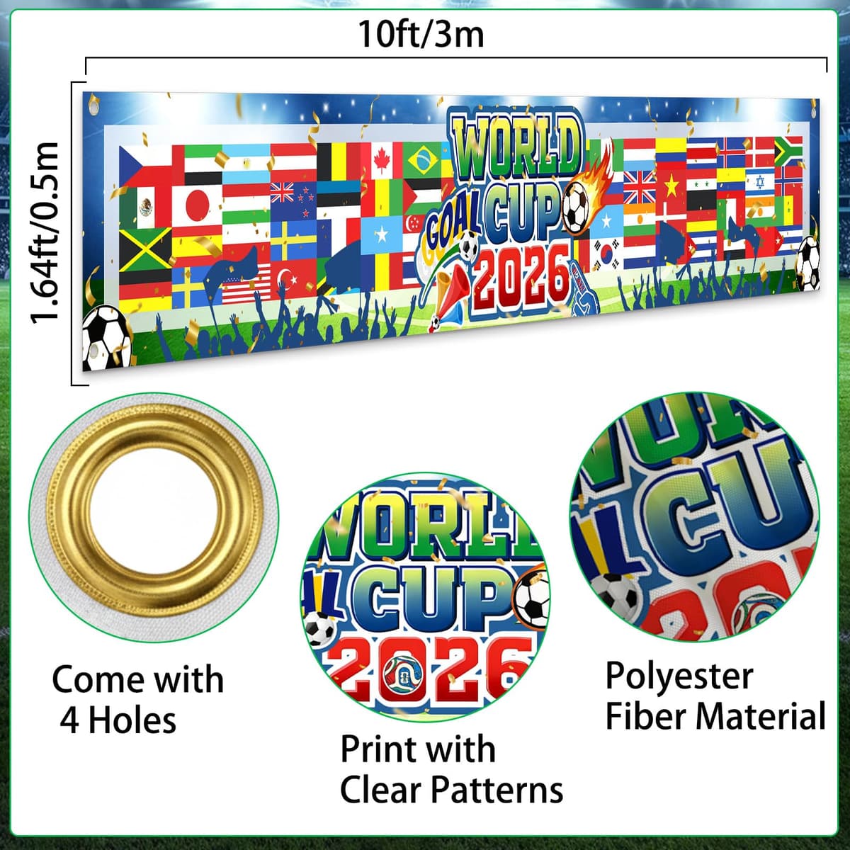 World Cup Football 2026 Large Scale Football Backdrop Banner 300x50cm Sports Events Outdoor Party Decorations World Cup Merchandise Gifts for Fans Watching the Game Collectors — view 2