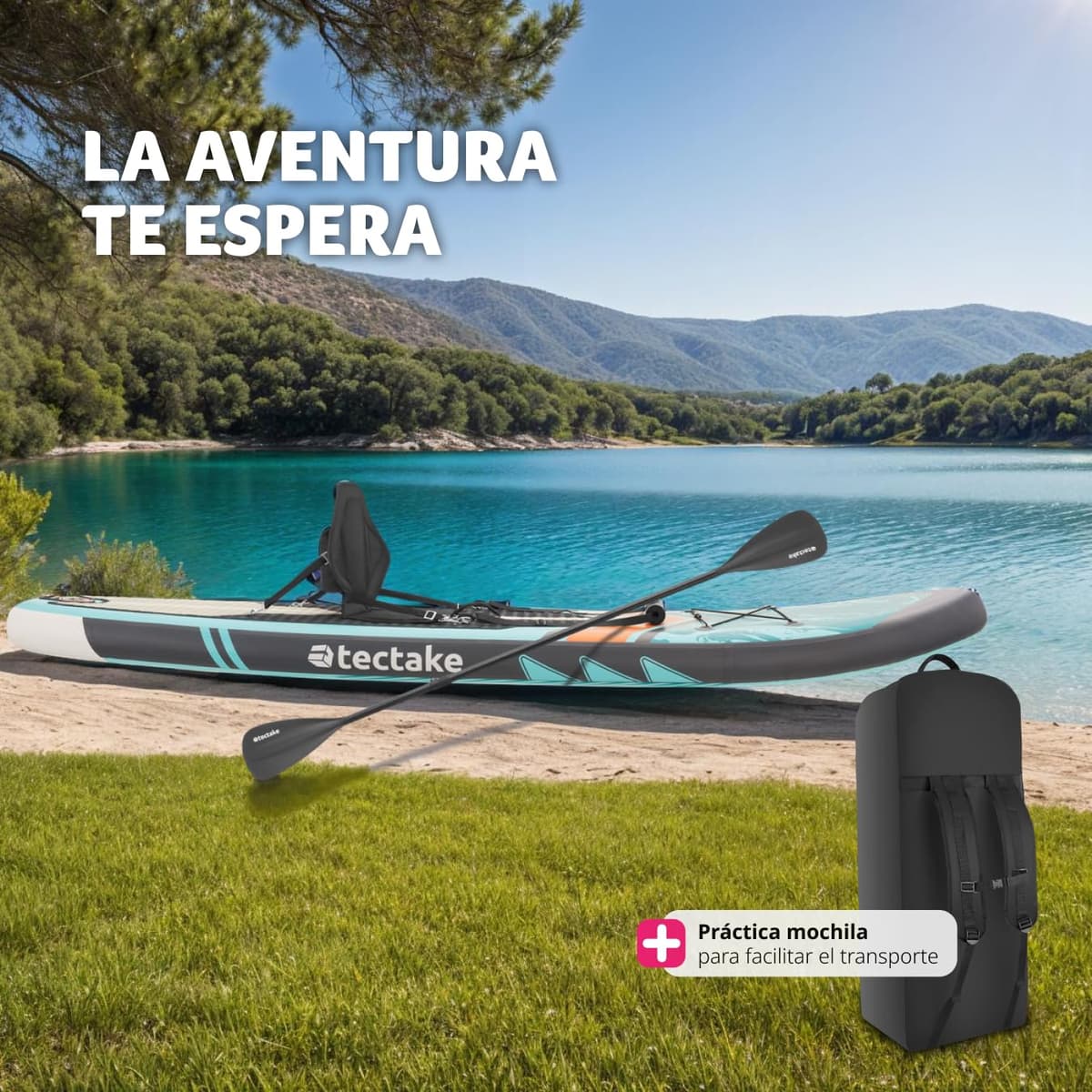 tectake® Tabla de Paddle Surf Hinchable, Incluye Remo 2 en 1, Asiento de Kayak, Bomba de Aire, Mochila de Transporte, Stand Up Paddle, Accesorios Paddle Surf, Tabla Hinchable — view 9