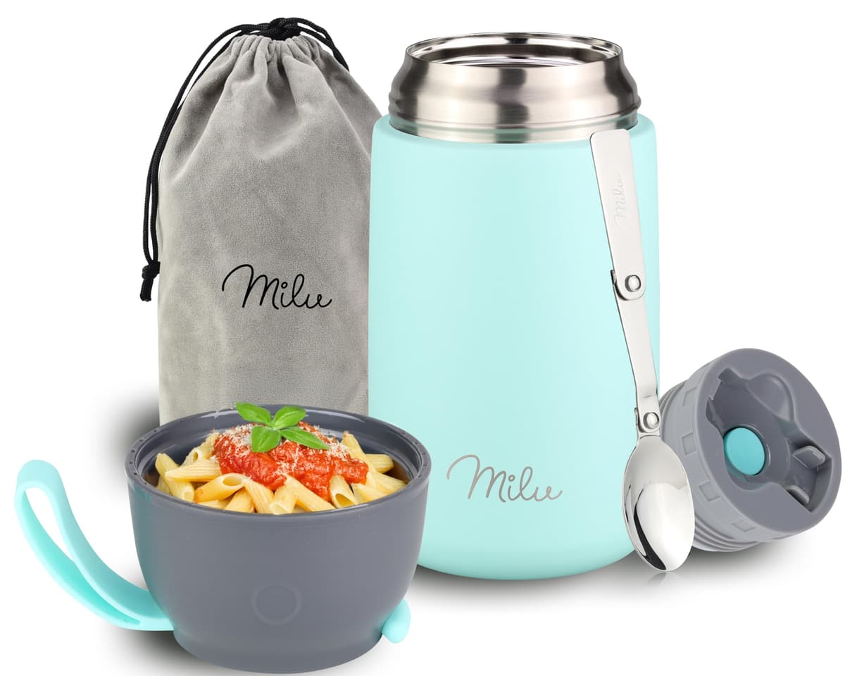 Milu Termo para Comida 450 ml Taza Aislada, Botella de Acero Inoxidable Aislada Alimentos, Beber y sopa de los niños de adultos Térmico (450ml/Verde Azul) — view 29
