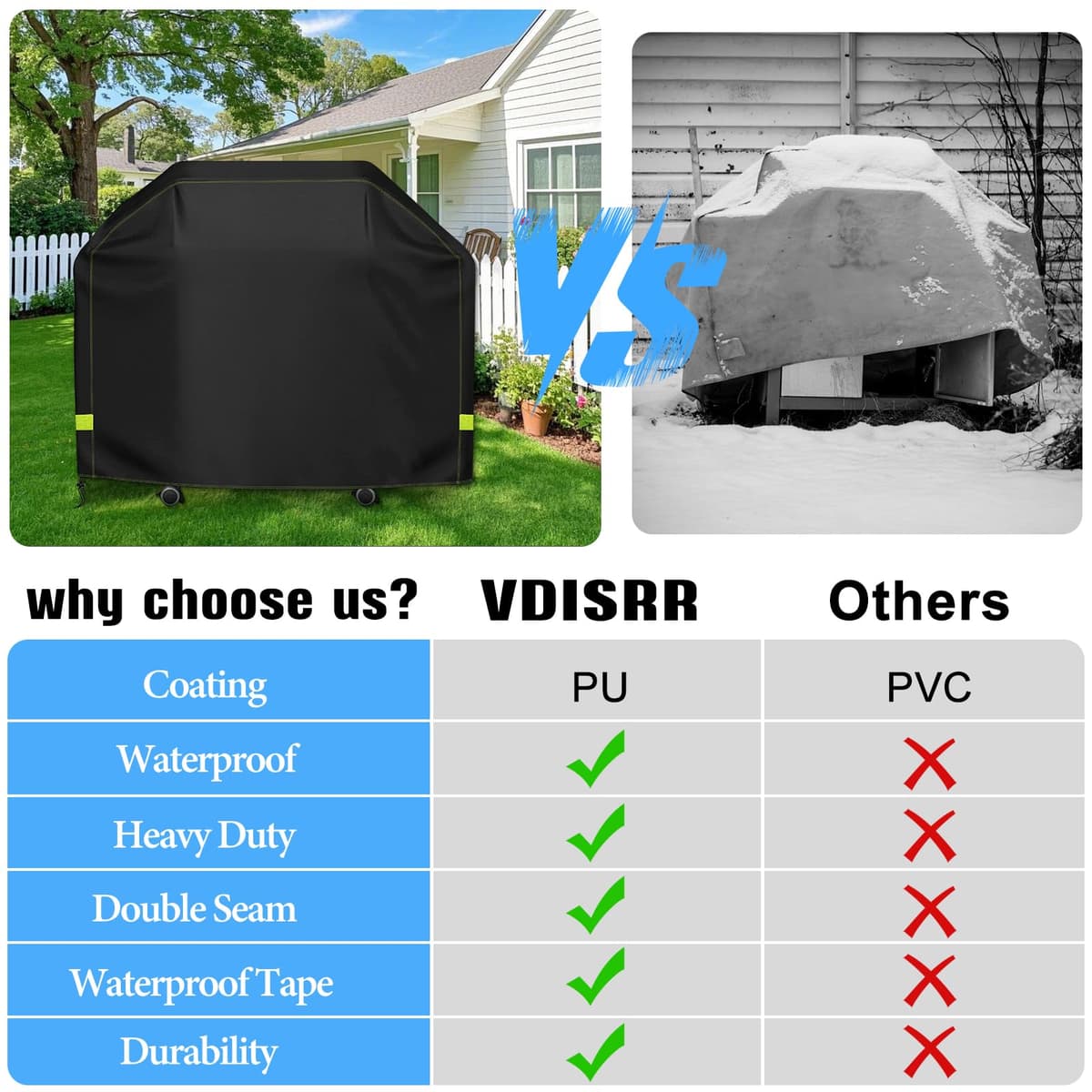 Funda Barbacoa Exterior Impermeable, VDISRR 420D Oxford Resistente al Desgarro Funda Protectora para BBQ 117 x 66 x 117 cm, Cubierta de Barbacoa Exterior Anti-Viento/Anti-Polvo/Anti-Humedad/Anti UV — view 7